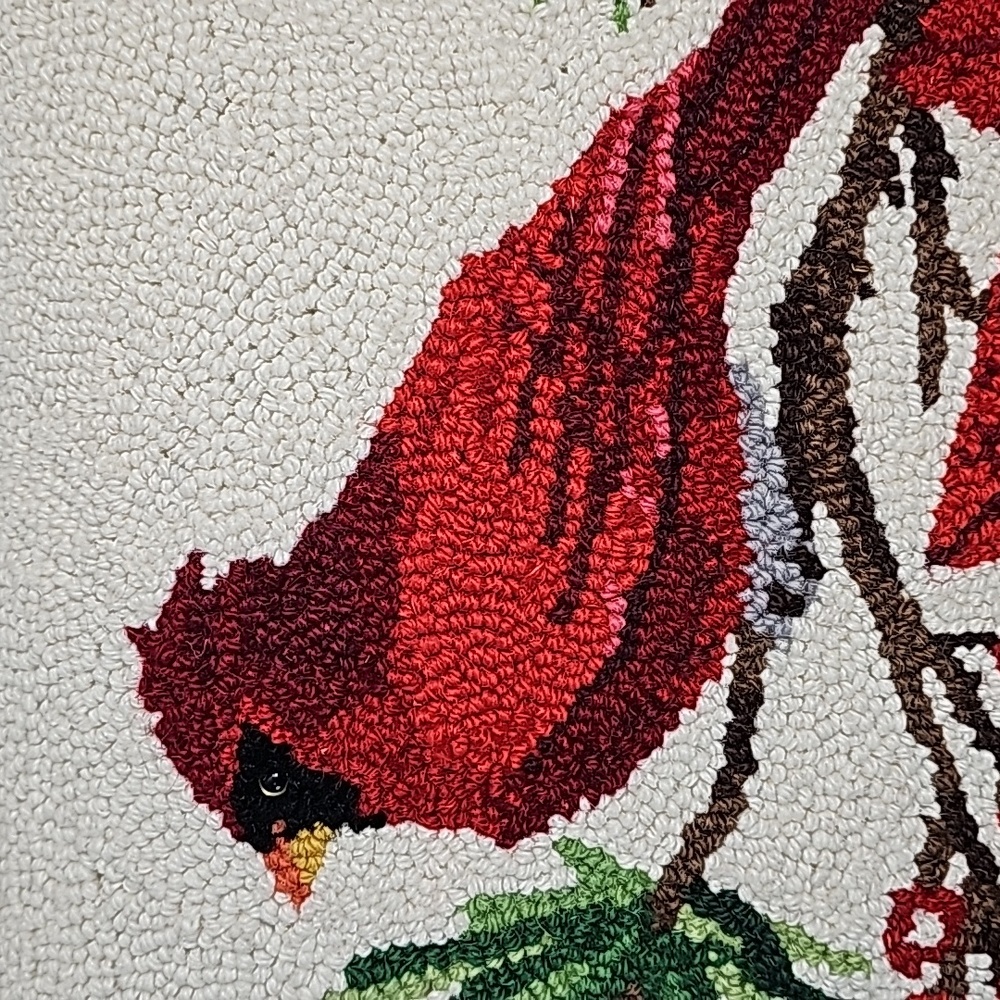 NWT Sally Eckman Roberts Winter Song Cardinal Bird Needlepoint Hook Pillow 16x16 - Picture 2 of 5